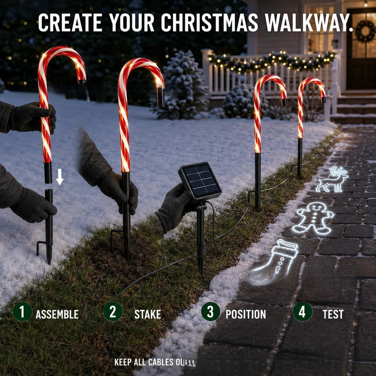 Solar-Powered Projecting Candy Cane Path Lights | Thrascher