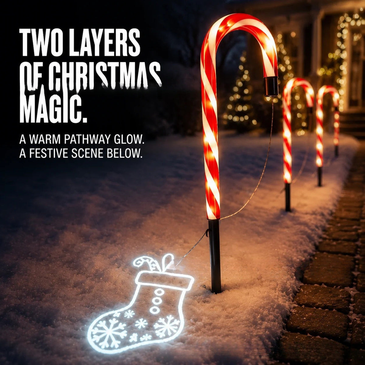 Solar-Powered Projecting Candy Cane Path Lights | Thrascher