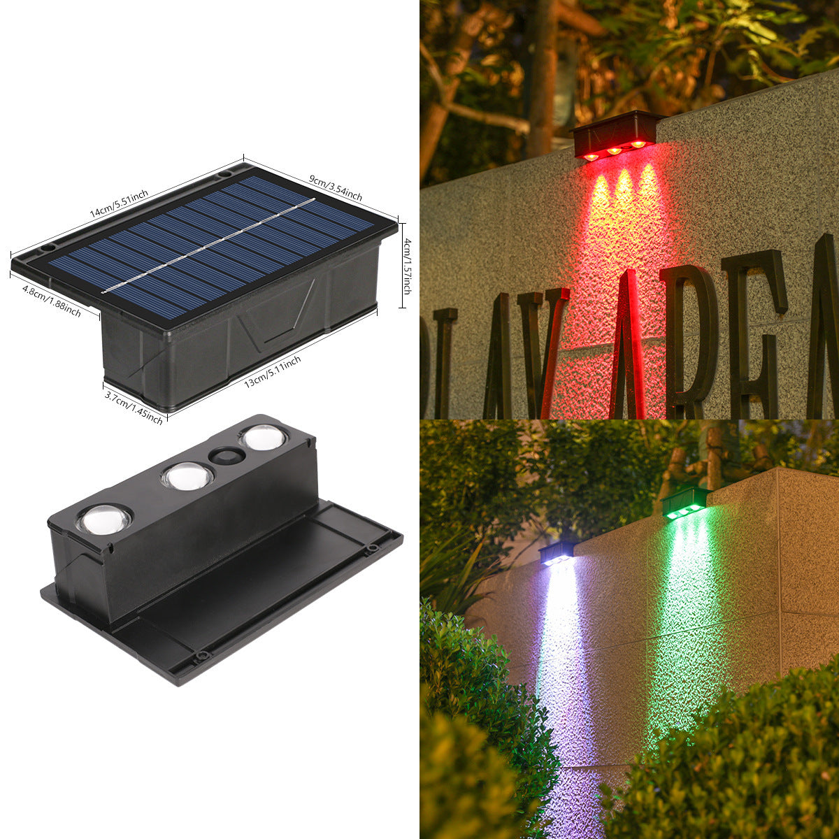 Solar RGB Dual-Beam Outdoor Wall Light with Integrated Panel, view 2