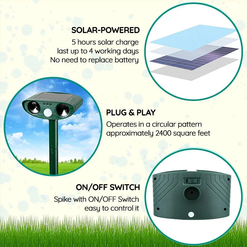 Solar Ultrasonic Armadillo Repeller with PIR Sensor, 30 ft Range, view 6