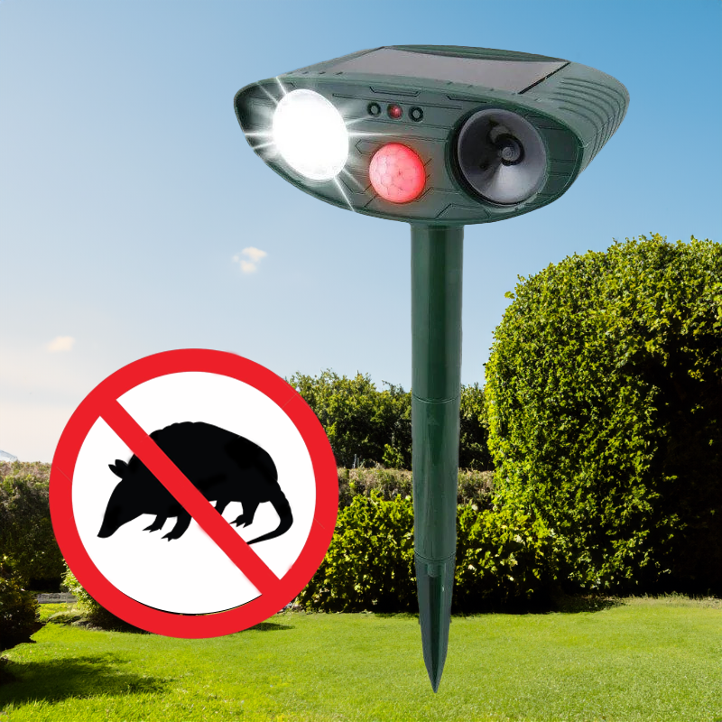 Solar Ultrasonic Armadillo Repeller with PIR Sensor, 30 ft Range