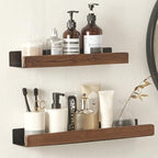 Solid Wood No-Drill Wall-Mounted Bathroom Shelf Organiser Rack, 15.7 in, view 2