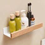Solid Wood No-Drill Wall-Mounted Bathroom Shelf Organiser Rack, 15.7 in, view 9