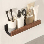 Solid Wood No-Drill Wall-Mounted Bathroom Shelf Organiser Rack, 15.7 in