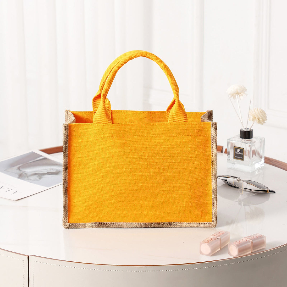 Spacious Jute Shopping Tote with Reinforced Handles for Shopping and Beach, view 8