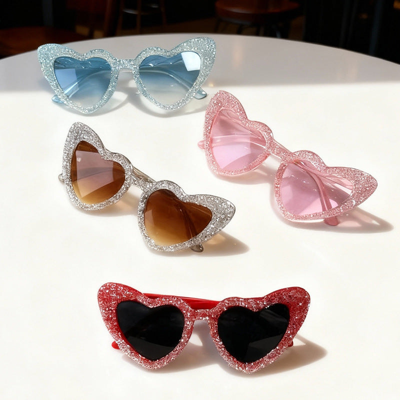 Sparkling Heart-Shaped Sunglasses with Rhinestone-Embellished Frame, view 3