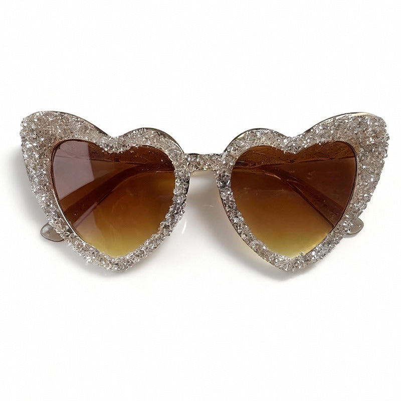 Sparkling Heart-Shaped Sunglasses with Rhinestone-Embellished Frame, view 4