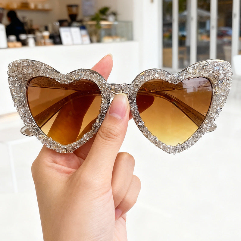 Sparkling Heart-Shaped Sunglasses with Rhinestone-Embellished Frame, view 5