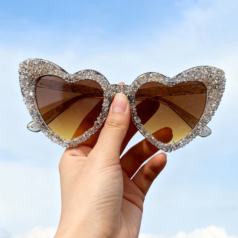 Sparkling Heart-Shaped Sunglasses with Rhinestone-Embellished Frame