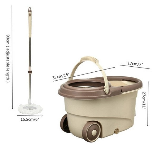 Spin Mop, Bucket, 2 Microfiber Heads, Drain Plug, 63.2-inch Handle, 11.2 inch, view 3
