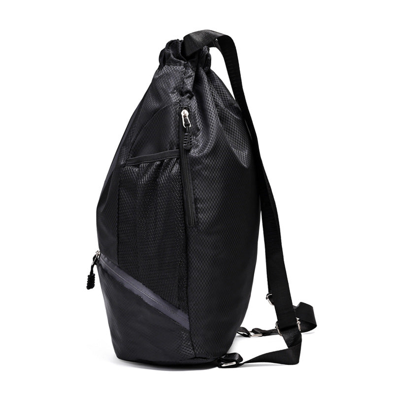 Sports-Ready Drawstring Backpack with Zippered Front Pocket