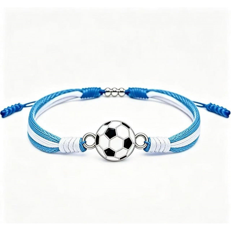 Sports-Themed Adjustable Soccer Ball Charm Bracelet with Cord and Metal, view 12