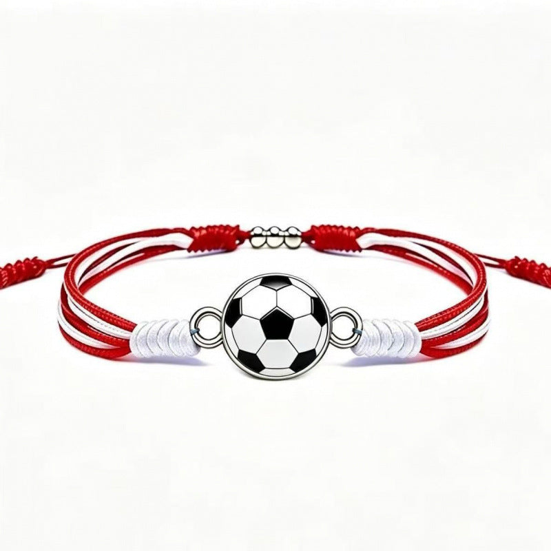 Sports-Themed Adjustable Soccer Ball Charm Bracelet with Cord and Metal, view 2