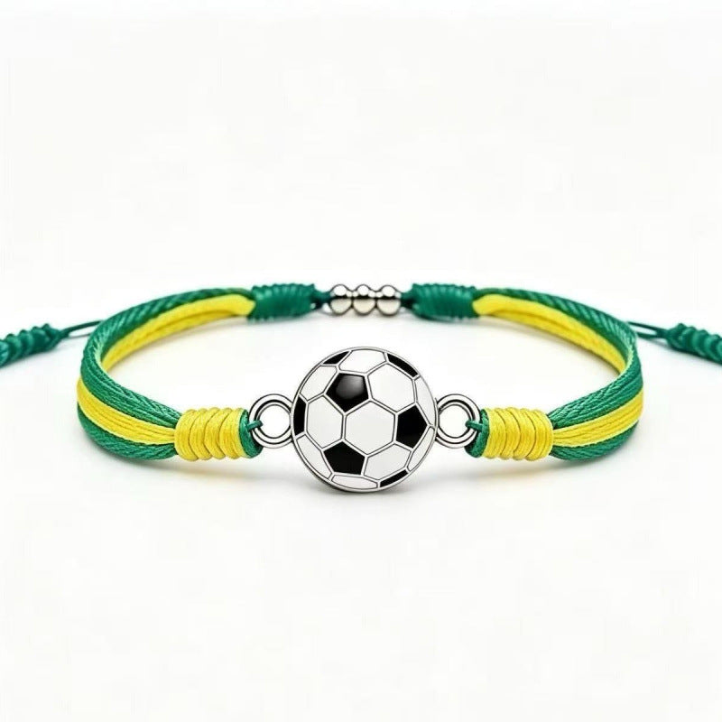 Sports-Themed Adjustable Soccer Ball Charm Bracelet with Cord and Metal, view 3
