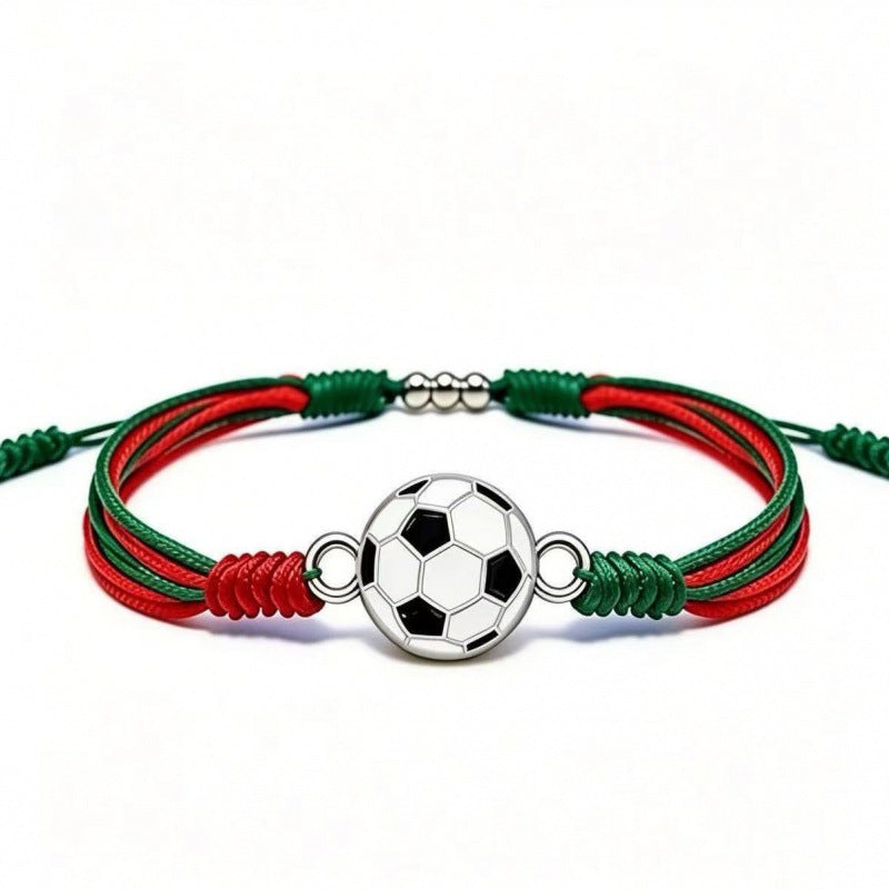 Sports-Themed Adjustable Soccer Ball Charm Bracelet with Cord and Metal, view 4