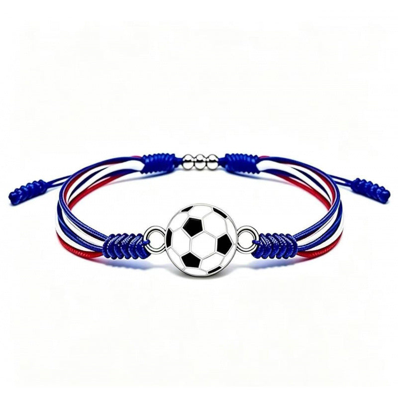 Sports-Themed Adjustable Soccer Ball Charm Bracelet with Cord and Metal, view 6