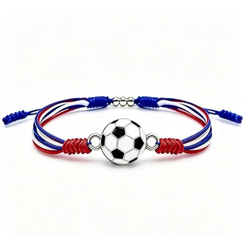 Sports-Themed Adjustable Soccer Ball Charm Bracelet with Cord and Metal, view 8