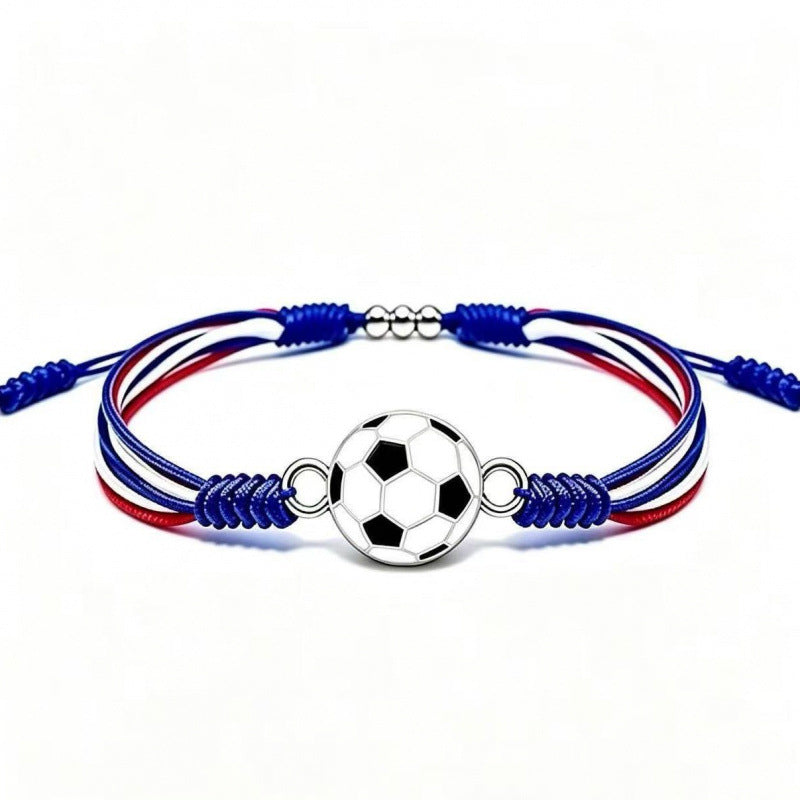 Sports-Themed Adjustable Soccer Ball Charm Bracelet with Cord and Metal