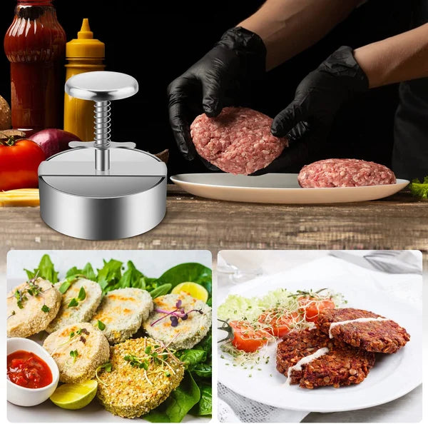 Manual Stainless Steel Hamburger Patty Press with Nonstick Coating