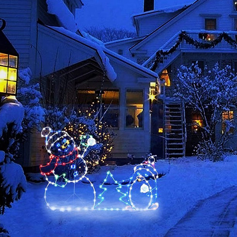 Animated LED Snowball Fight Outdoor Christmas Decor, Snowman and Penguin