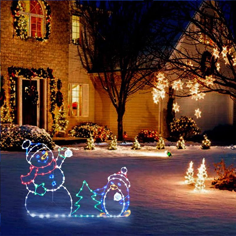 Animated LED Snowball Fight Outdoor Christmas Decor, Snowman and Penguin