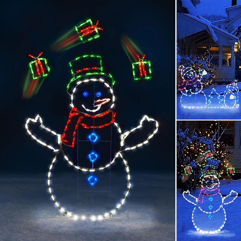 Animated LED Snowball Fight Outdoor Christmas Decor, Snowman and Penguin