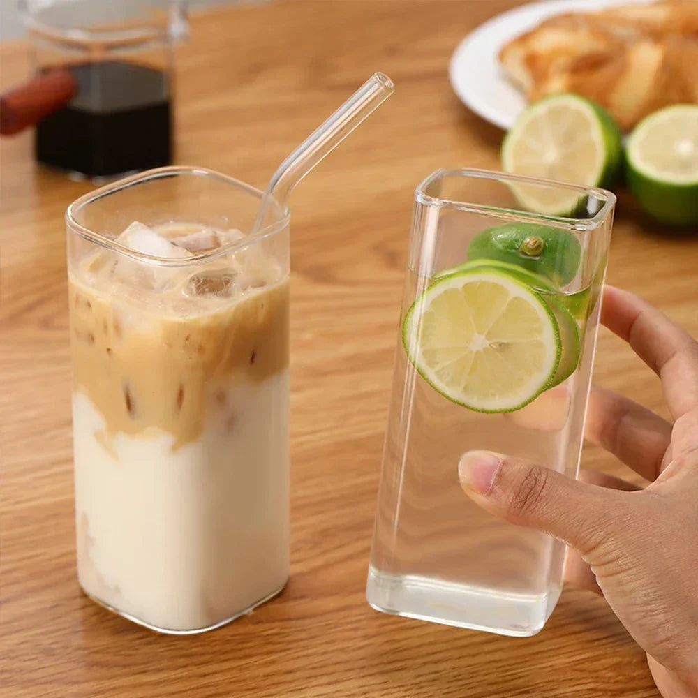 Square Borosilicate Glass To-Go Cup with Lid, 6 Inches High, 2 Inches Long, view 2