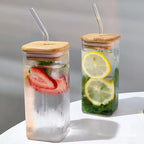 Square Borosilicate Glass To-Go Cup with Lid, 6 Inches High, 2 Inches Long, view 4