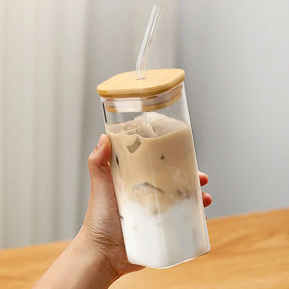 Square Borosilicate Glass To-Go Cup with Lid, 6 Inches High, 2 Inches Long, view 5