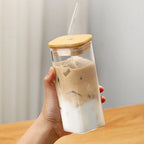 Square Borosilicate Glass To-Go Cup with Lid, 6 Inches High, 2 Inches Long, view 5