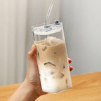 Square Borosilicate Glass To-Go Cup with Lid, 6 Inches High, 2 Inches Long