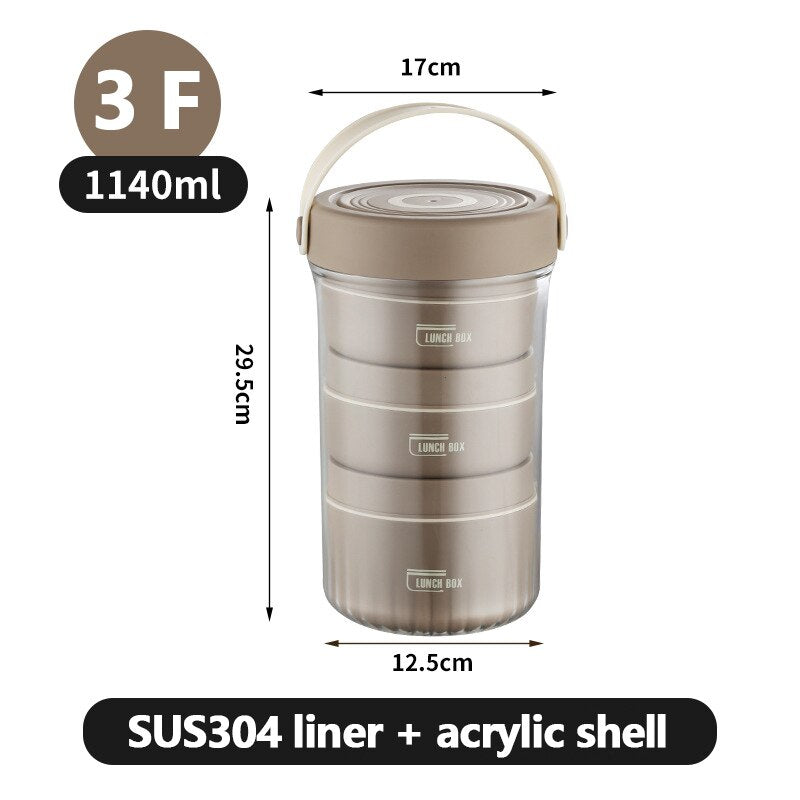 Stackable Stainless Steel Thermal Lunch Box, 1020ml/1140ml, view 12