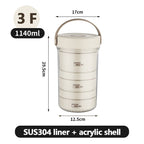 Stackable Stainless Steel Thermal Lunch Box, 1020ml/1140ml, view 13