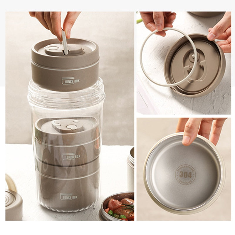 Stackable Stainless Steel Thermal Lunch Box, 1020ml/1140ml, view 3