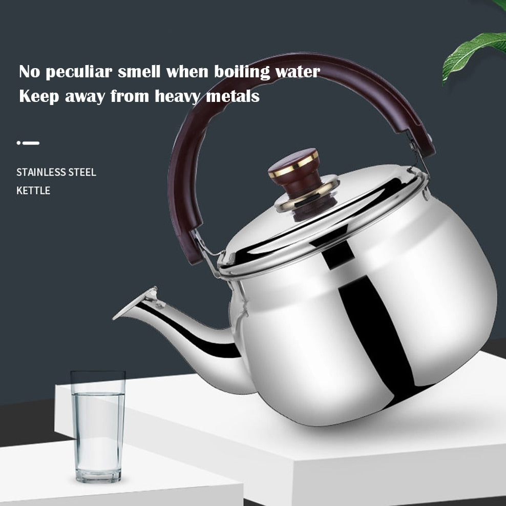 Thick-Walled Stainless Steel Whistling Stovetop Kettle, 0.6–2.7 L