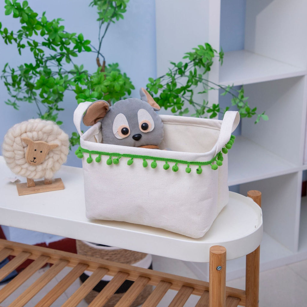 Storage Basket with Decorative Pom-Pom Trim | Thrascher