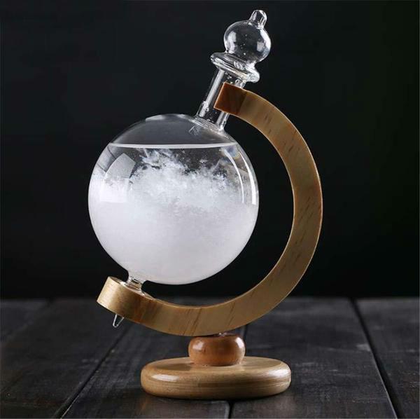Storm Glass Weather Forecast Bottle Crystal Desktop Barometer with Wooden Base