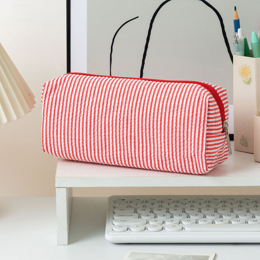 Striped Zippered Pencil Case Bag with Spacious Interior for Stationery, view 10