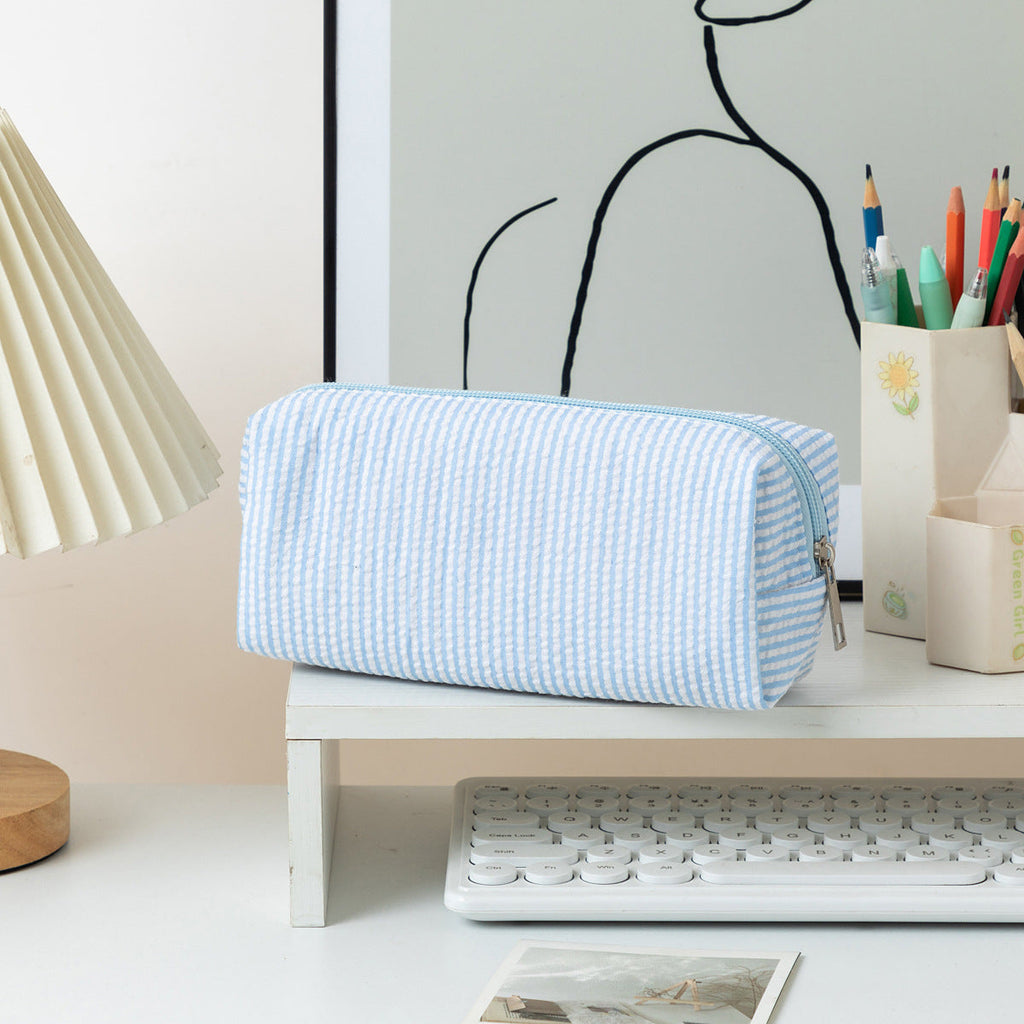 Striped Zippered Pencil Case Bag with Spacious Interior for Stationery, view 13
