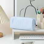 Striped Zippered Pencil Case Bag with Spacious Interior for Stationery, view 13