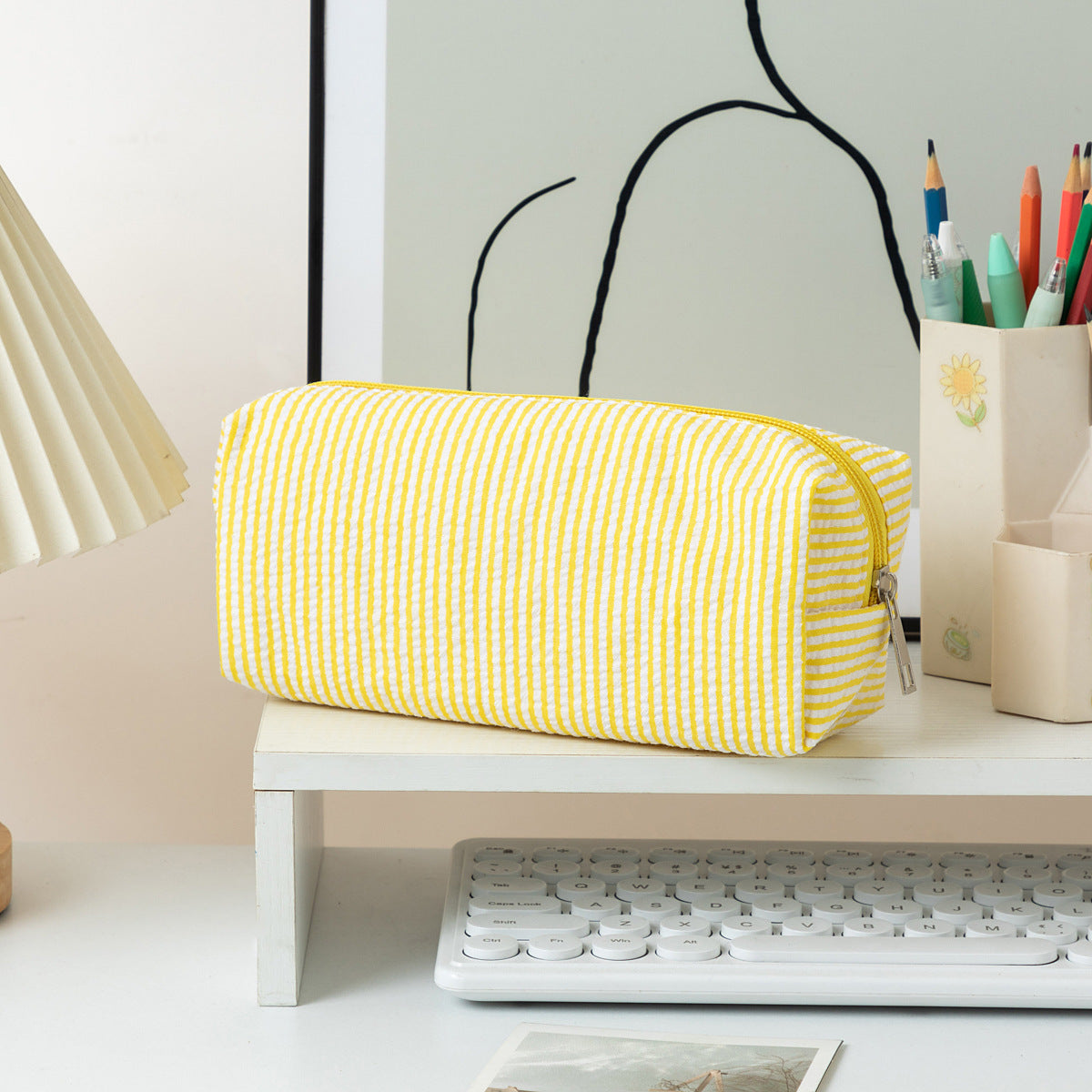 Striped Zippered Pencil Case Bag with Spacious Interior for Stationery, view 15