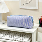 Striped Zippered Pencil Case Bag with Spacious Interior for Stationery, view 16