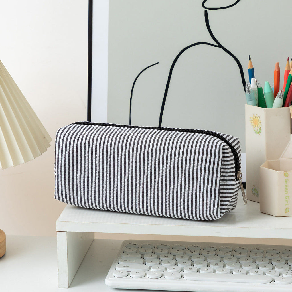 Striped Zippered Pencil Case Bag with Spacious Interior for Stationery, view 17