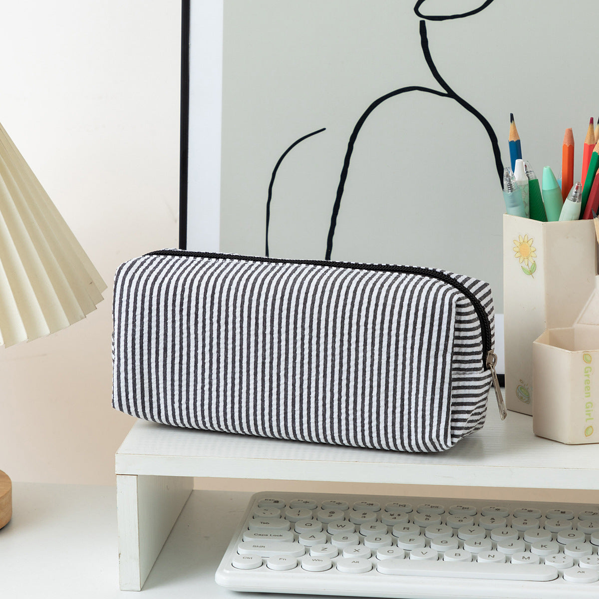 Striped Zippered Pencil Case Bag with Spacious Interior for Stationery, view 17