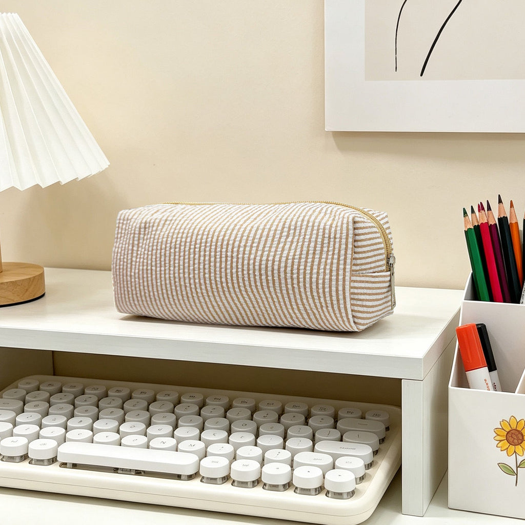 Striped Zippered Pencil Case Bag with Spacious Interior for Stationery, view 19