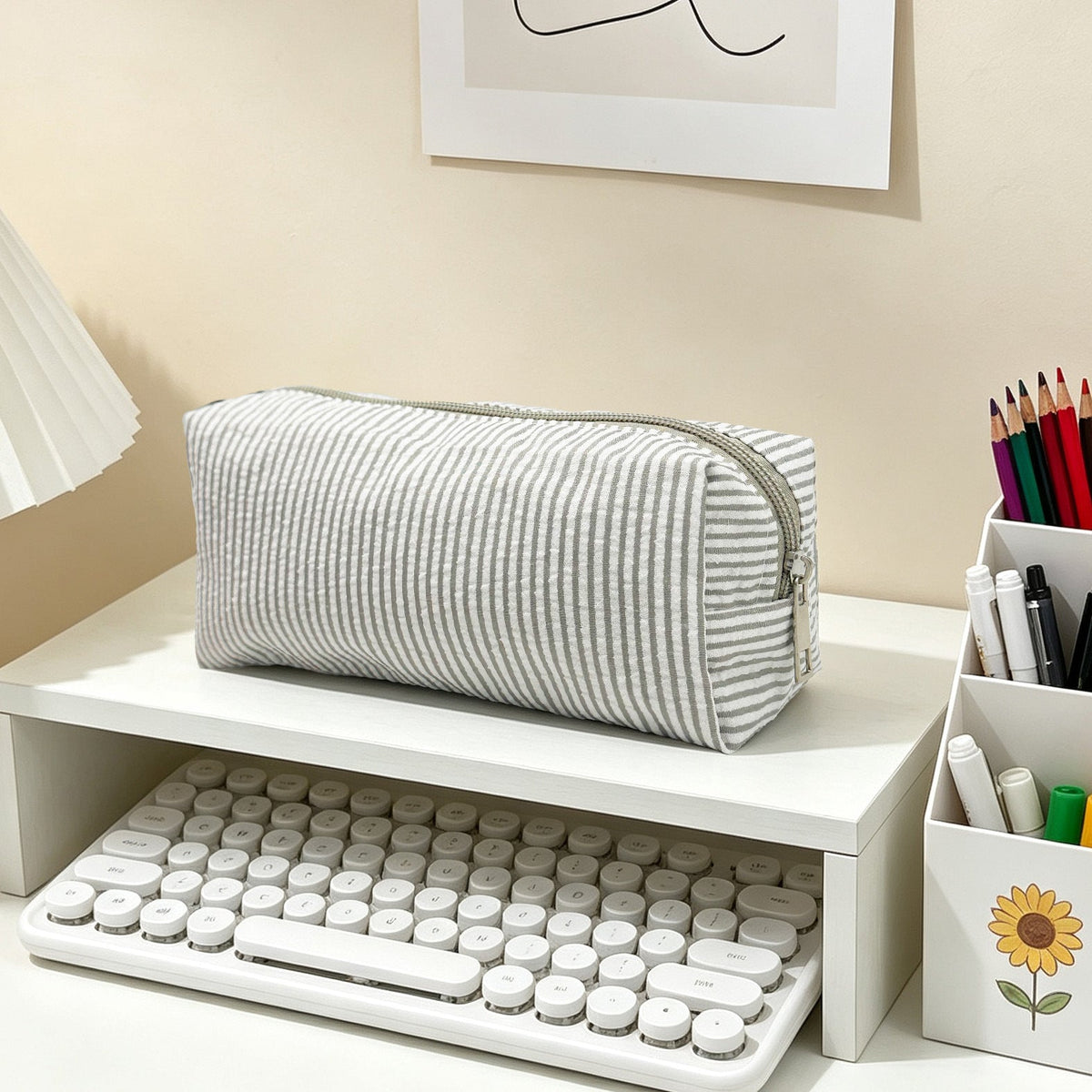 Striped Zippered Pencil Case Bag with Spacious Interior for Stationery, view 20