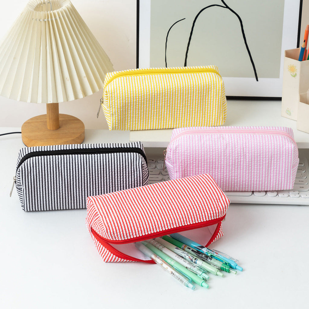 Striped Zippered Pencil Case Bag with Spacious Interior for Stationery, view 3