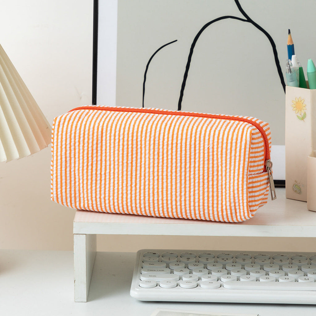 Striped Zippered Pencil Case Bag with Spacious Interior for Stationery, view 6