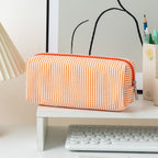 Striped Zippered Pencil Case Bag with Spacious Interior for Stationery, view 6