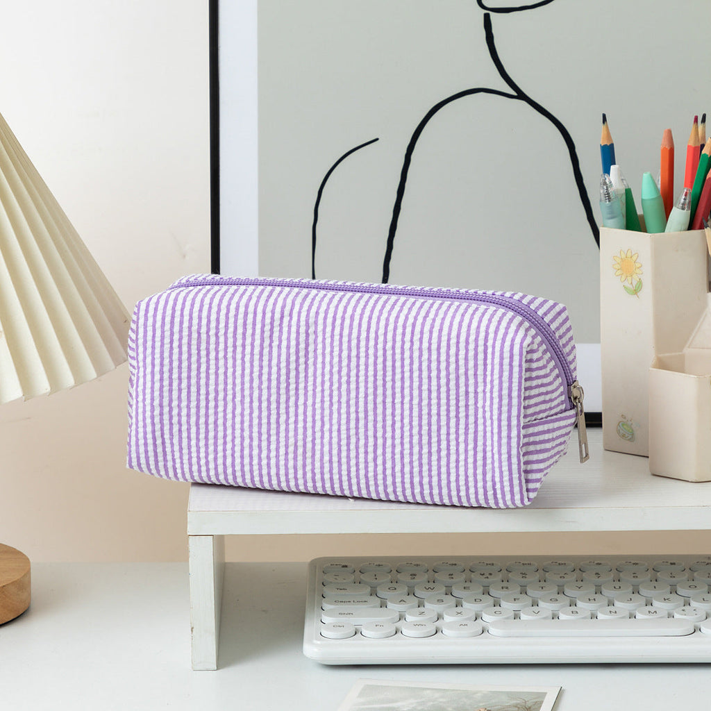 Striped Zippered Pencil Case Bag with Spacious Interior for Stationery, view 8